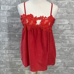 Hazel Red Orange Floral Lace Tank Top
